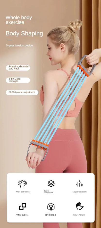 Full Body Workout Set - Chest Expander with 5 Removable Resistance Bands for Pilates, Push Ups, and Muscle Training - Strengthen Full Body Workout Set - Chest Expander with 5 Removable Resistance Bands for Pilates, Push Ups, and Muscle Training - Strengthen