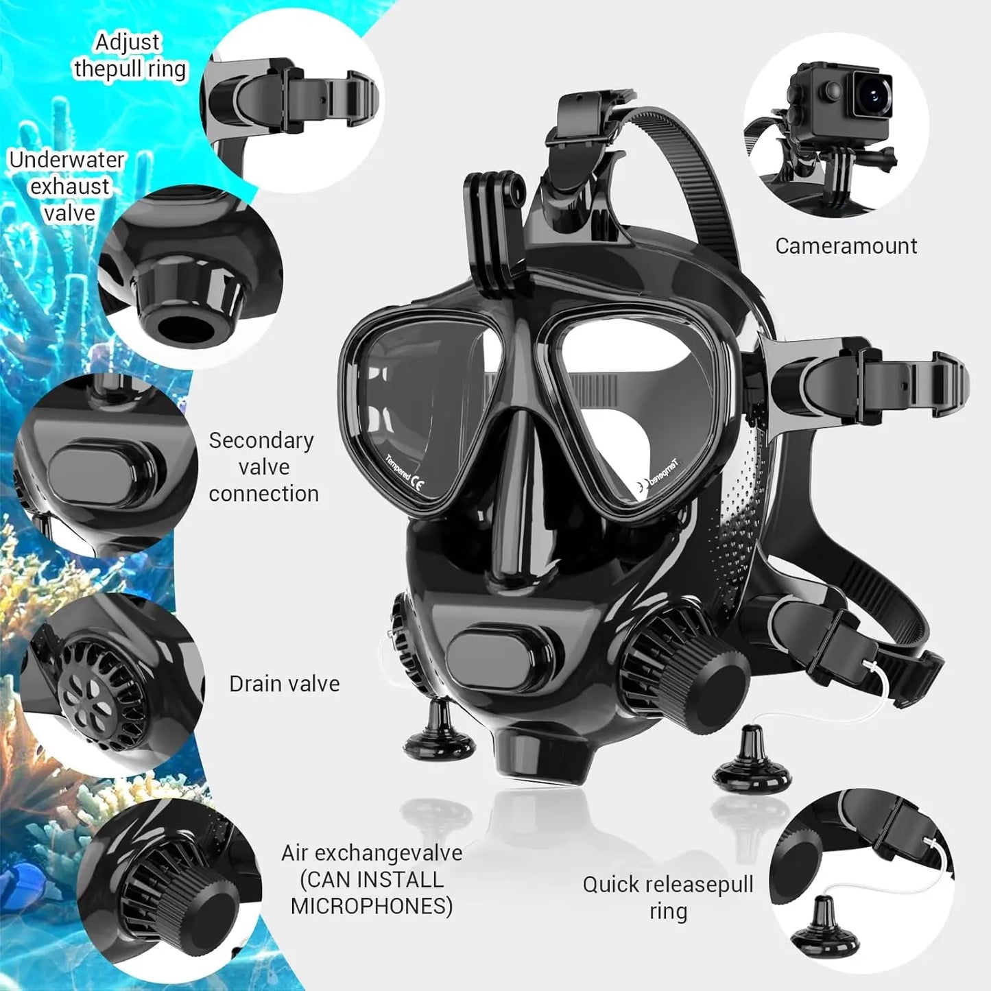 Full Face Dive Mask Support Diving & Snorkeling Full Face Dive Mask Support Diving & Snorkeling