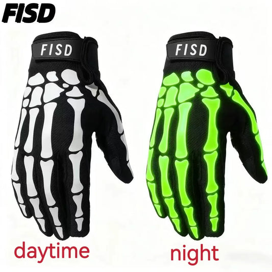 Full Finger Sports Gloves — Anti-Slip Night Glow for MTB, MX & Football Full Finger Sports Gloves — Anti-Slip, Night-Glow Skull Design for MTB, Motocross, Football & Off-Road