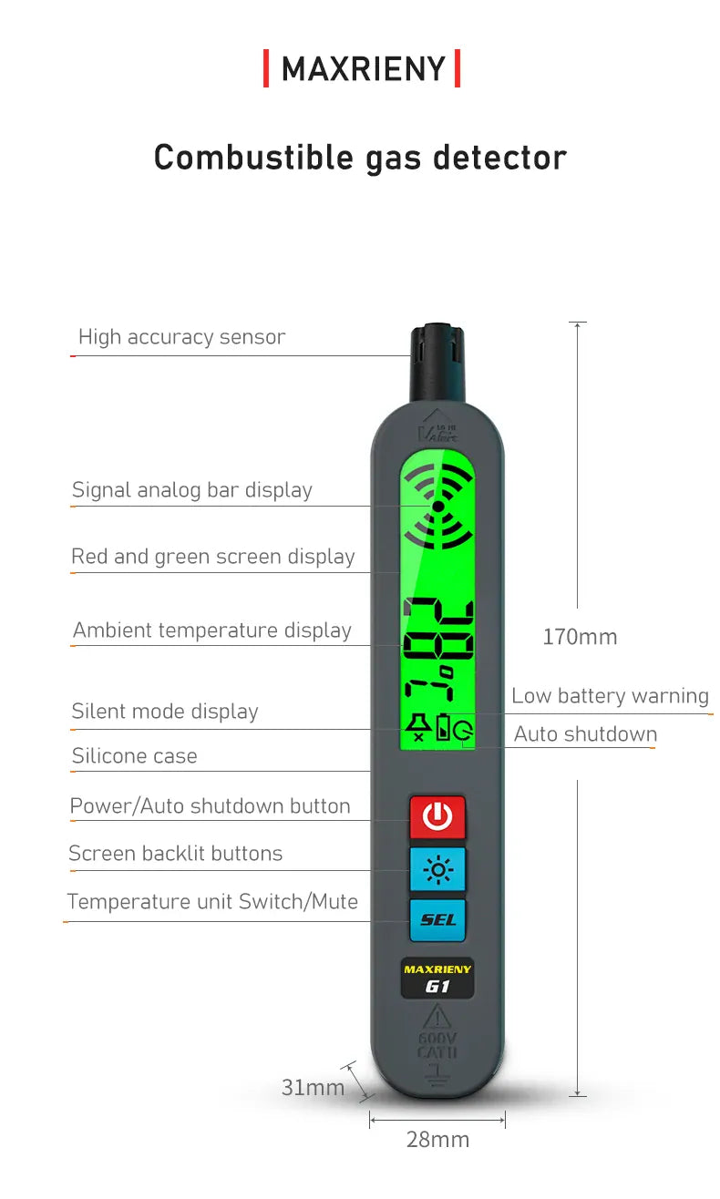 G1 Gas Leak Detector Combustible Natural Gas Recharge Portable Sound Vibration Alarm LCD Display Methane Alcohol Tester G1 Gas Leak Detector Combustible Natural Gas Recharge Portable Sound Vibration Alarm LCD Display Methane Alcohol Tester