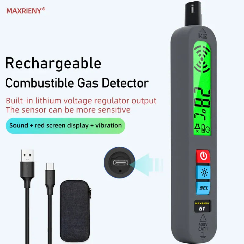 G1 Gas Leak Detector Combustible Natural Gas Recharge Portable Sound Vibration Alarm LCD Display Methane Alcohol Tester G1 Gas Leak Detector Combustible Natural Gas Recharge Portable Sound Vibration Alarm LCD Display Methane Alcohol Tester