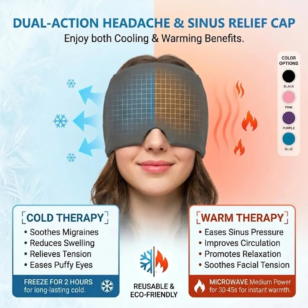 Gel Ice Headache Relief Hat Cold Compression Migraine Cap | Wahooly Gel Ice Headache Relief Hat – Cold Compression Cap & Eye Mask for Migraines