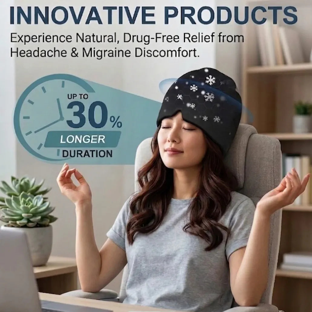 Gel Ice Headache Relief Hat Cold Compression Migraine Cap | Wahooly Gel Ice Headache Relief Hat – Cold Compression Cap & Eye Mask for Migraines