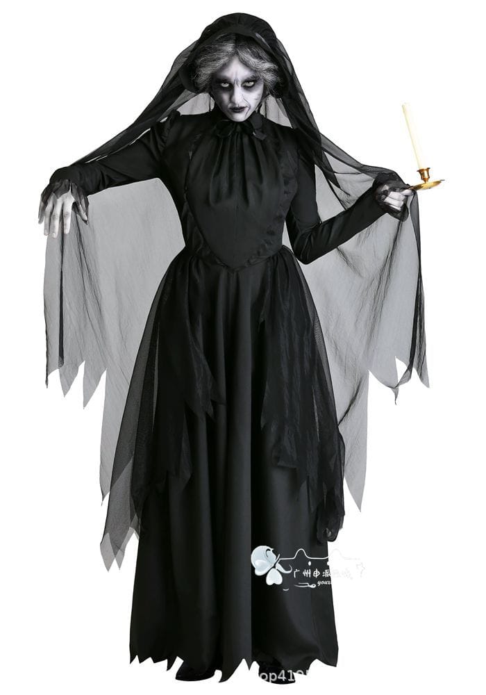 Ghost Bride Vampire Costume | Women's Black Wedding Dress Halloween Set M–XXL Ghost Bride Vampire Costume – Women's Black Wedding Dress Halloween Set