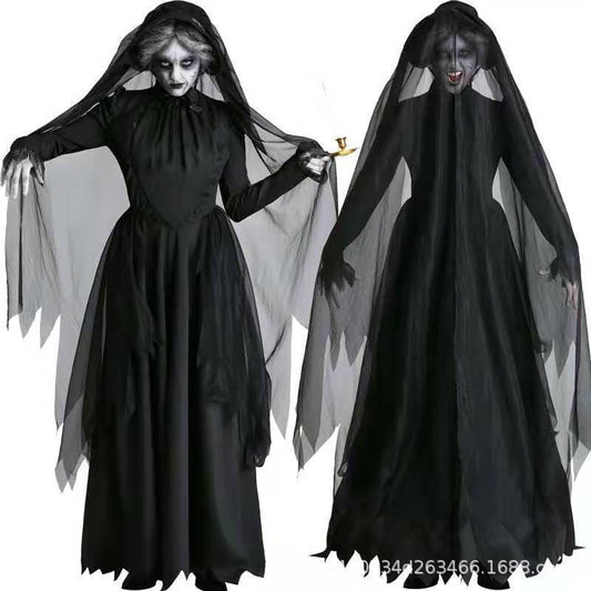 Ghost Bride Vampire Costume | Women's Black Wedding Dress Halloween Set M–XXL Ghost Bride Vampire Costume – Women's Black Wedding Dress Halloween Set