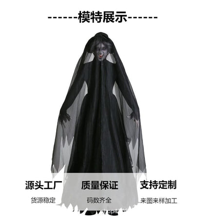 Ghost Bride Vampire Costume | Women's Black Wedding Dress Halloween Set M–XXL Ghost Bride Vampire Costume – Women's Black Wedding Dress Halloween Set