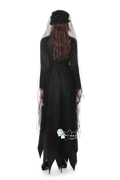 Ghost Bride Vampire Costume | Women's Black Wedding Dress Halloween Set M–XXL Ghost Bride Vampire Costume – Women's Black Wedding Dress Halloween Set