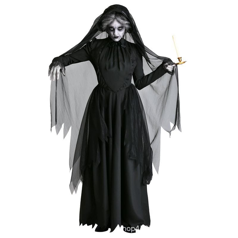 Ghost Bride Vampire Costume | Women's Black Wedding Dress Halloween Set M–XXL Ghost Bride Vampire Costume – Women's Black Wedding Dress Halloween Set