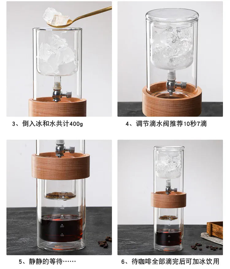 Glass Cold Brew Coffee Maker 500ML - Double Ice Drop Hand Brew Set Glass Cold brew coffee maker Glass coffee set Double ice drop coffee maker Hand brew coffee maker Coffee tools