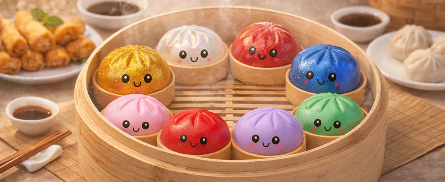 Glitter Dumpling Squishy Toy | Stress Relief Sensory Squeeze with Gift Box Glitter Dumpling Squishy with Box – Sensory Squeeze Toy for Stress Relief
