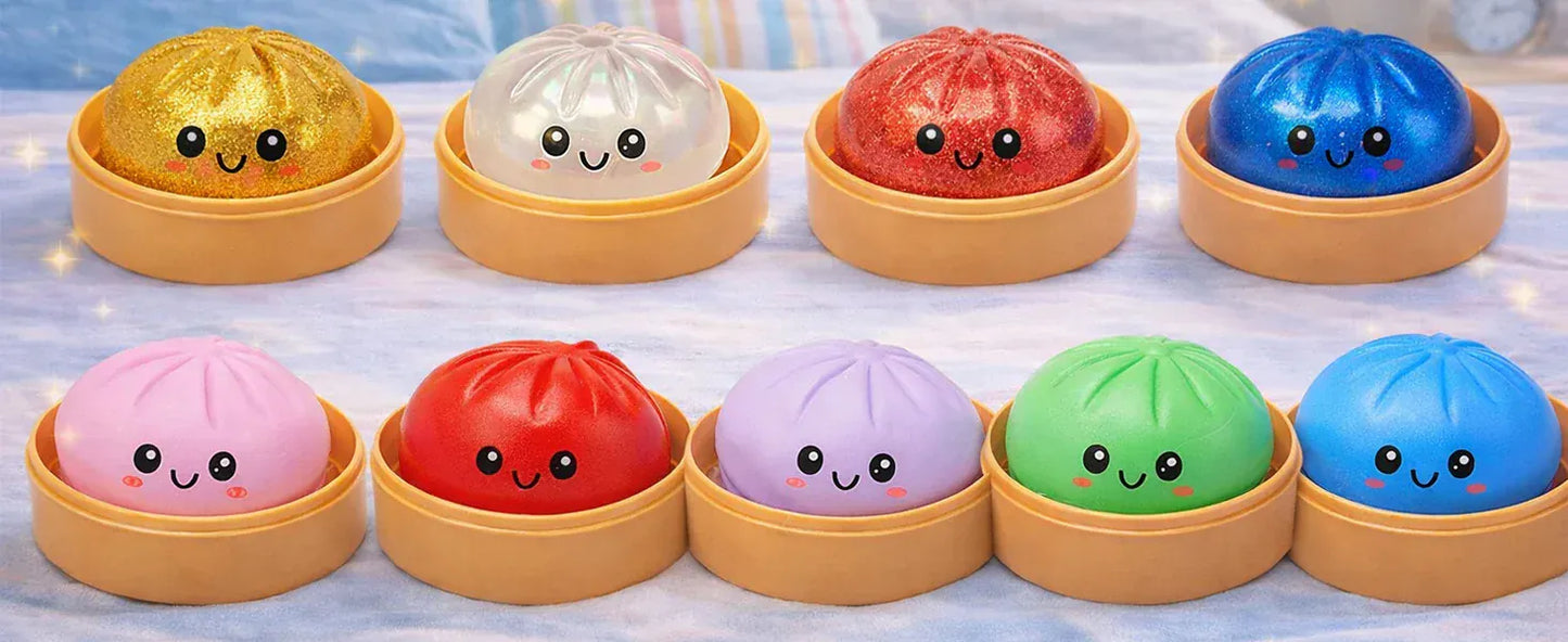 Glitter Dumpling Squishy Toy | Stress Relief Sensory Squeeze with Gift Box Glitter Dumpling Squishy with Box – Sensory Squeeze Toy for Stress Relief