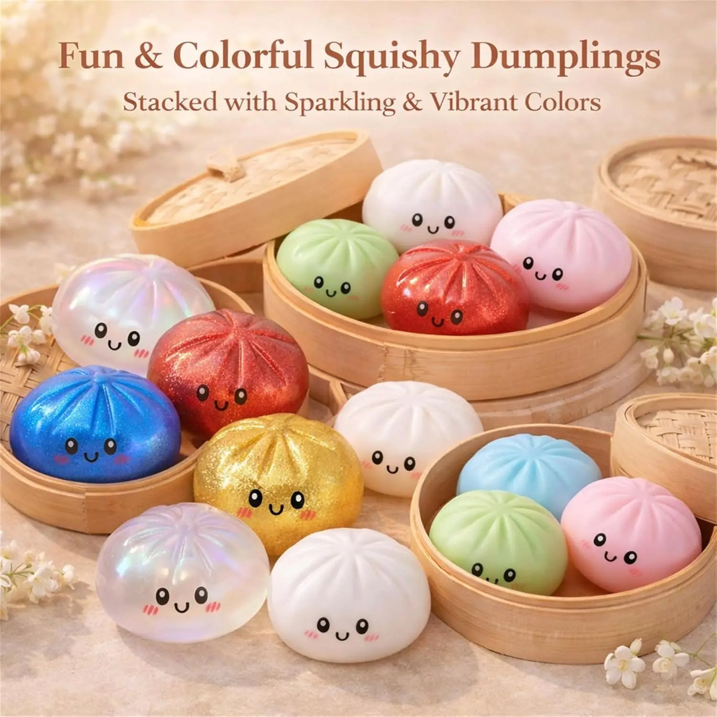 Glitter Dumpling Squishy Toy | Stress Relief Sensory Squeeze with Gift Box Glitter Dumpling Squishy with Box – Sensory Squeeze Toy for Stress Relief