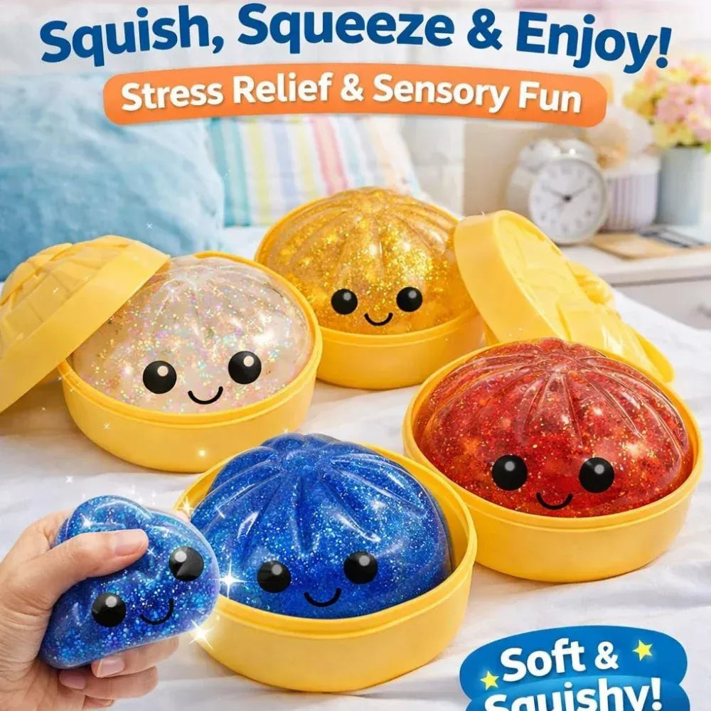 Glitter Dumpling Squishy with Steamer Box | Stress Relief Desk Toy Glitter Dumpling Squishy with Steamer Box – Stress Relief Desk Toy