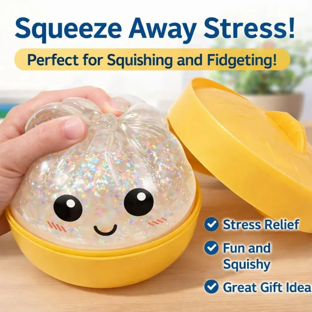 Glitter Dumpling Squishy with Steamer Box | Stress Relief Desk Toy Glitter Dumpling Squishy with Steamer Box – Stress Relief Desk Toy