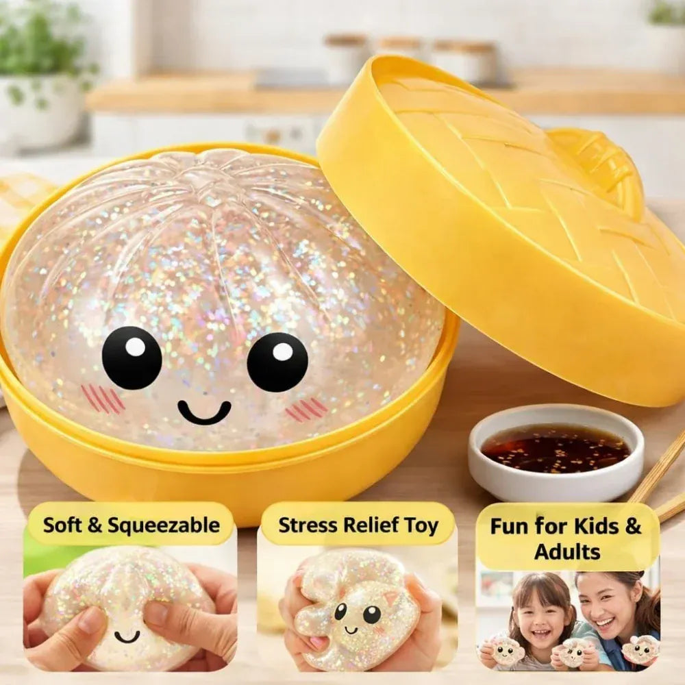 Glitter Dumpling Squishy with Steamer Box | Stress Relief Desk Toy Glitter Dumpling Squishy with Steamer Box – Stress Relief Desk Toy