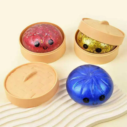 Glitter Dumpling Squishy with Steamer Box | Stress Relief Desk Toy Glitter Dumpling Squishy with Steamer Box – Stress Relief Desk Toy