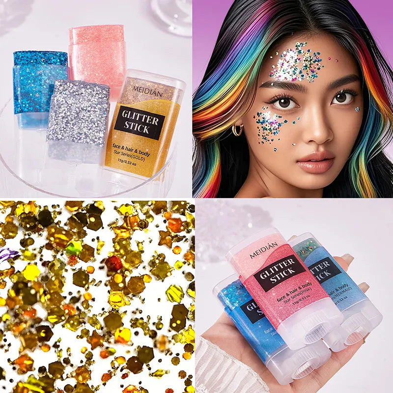 Glitter Gel Stick – Waterproof Face Body & Hair Sparkle for Festivals | Wahooly Glitter Gel Stick – Waterproof Face, Body & Hair Sparkle for Festivals, Halloween & Parties | 6 Colors
