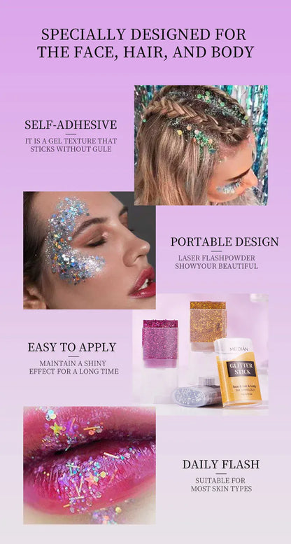 Glitter Gel Stick – Waterproof Face Body & Hair Sparkle for Festivals | Wahooly Glitter Gel Stick – Waterproof Face, Body & Hair Sparkle for Festivals, Halloween & Parties | 6 Colors