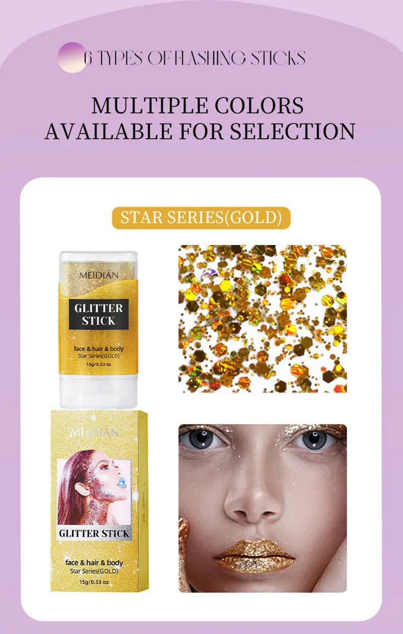 Glitter Gel Stick – Waterproof Face Body & Hair Sparkle for Festivals | Wahooly Glitter Gel Stick – Waterproof Face, Body & Hair Sparkle for Festivals, Halloween & Parties | 6 Colors
