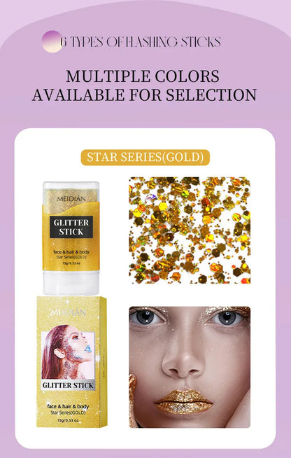 Glitter Gel Stick – Waterproof Face Body & Hair Sparkle for Festivals | Wahooly Glitter Gel Stick – Waterproof Face, Body & Hair Sparkle for Festivals, Halloween & Parties | 6 Colors