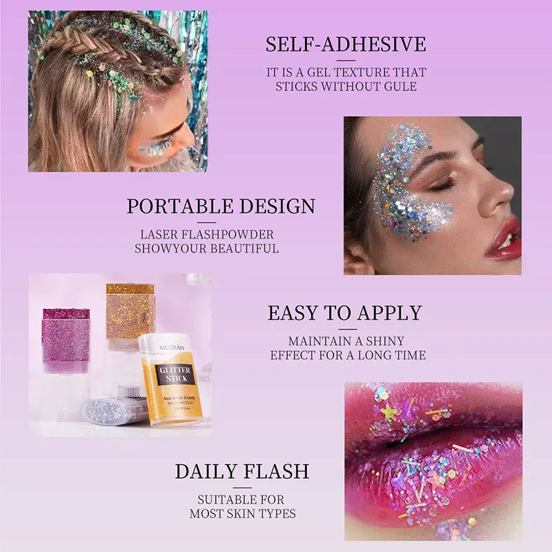 Glitter Gel Stick – Waterproof Face Body & Hair Sparkle for Festivals | Wahooly Glitter Gel Stick – Waterproof Face, Body & Hair Sparkle for Festivals, Halloween & Parties | 6 Colors