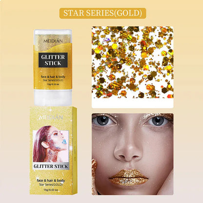 Glitter Gel Stick – Waterproof Face Body & Hair Sparkle for Festivals | Wahooly Glitter Gel Stick – Waterproof Face, Body & Hair Sparkle for Festivals, Halloween & Parties | 6 Colors