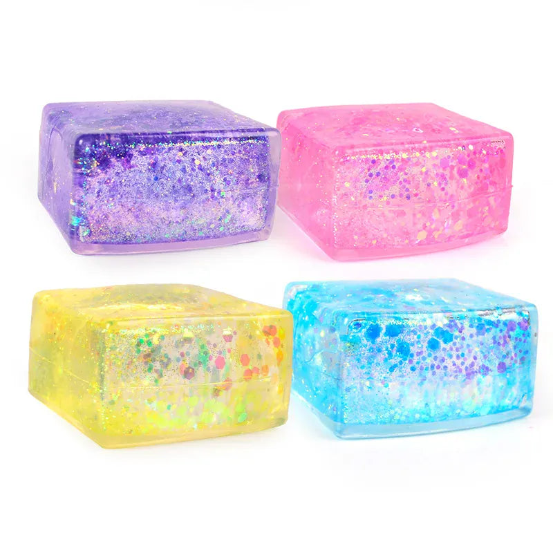 Glitter Ice Cube Squeeze Toy - Sensory Stress Relief Ball Glitter Ice Cube Squeeze Toy - Colorful Sensory Stress Relief Ball for Kids & Adults