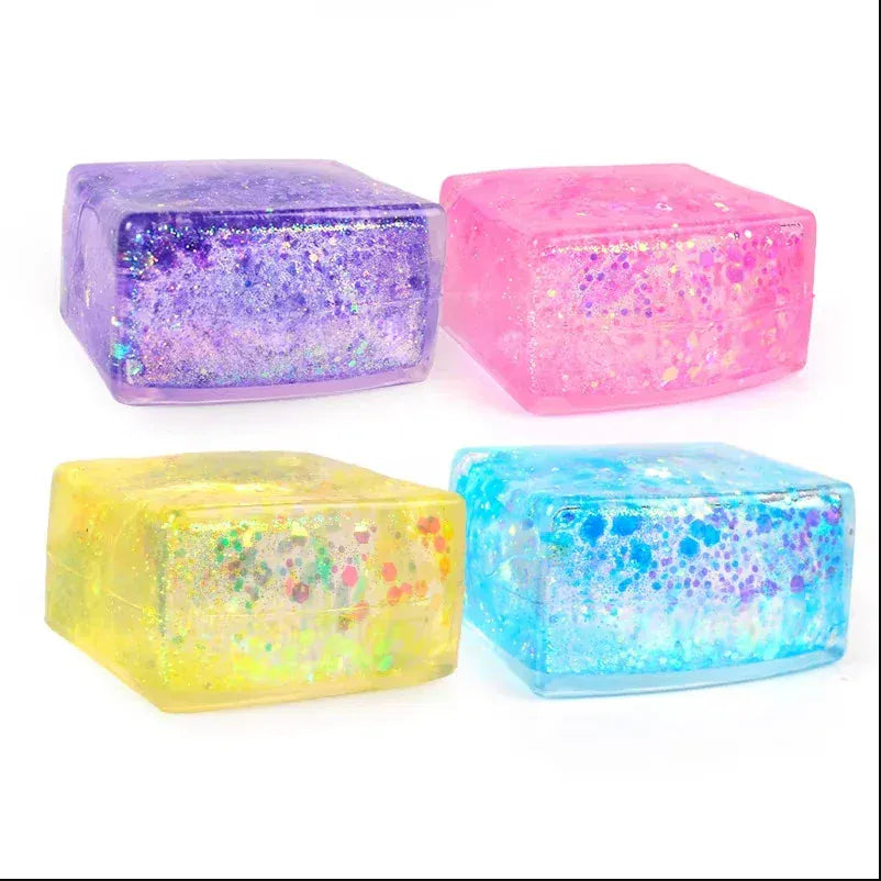Glitter Ice Cube Squeeze Toy - Sensory Stress Relief Ball Glitter Ice Cube Squeeze Toy - Colorful Sensory Stress Relief Ball for Kids & Adults
