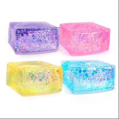 Glitter Ice Cube Squeeze Toy - Sensory Stress Relief Ball Glitter Ice Cube Squeeze Toy - Colorful Sensory Stress Relief Ball for Kids & Adults