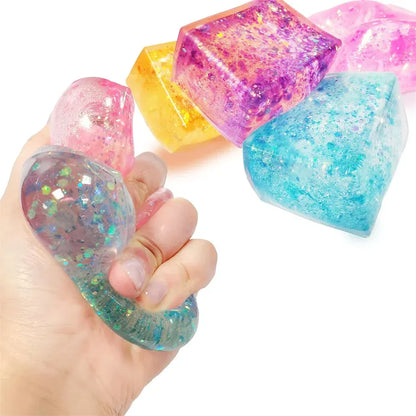 Glitter Ice Cube Squeeze Toy - Sensory Stress Relief Ball Glitter Ice Cube Squeeze Toy - Colorful Sensory Stress Relief Ball for Kids & Adults