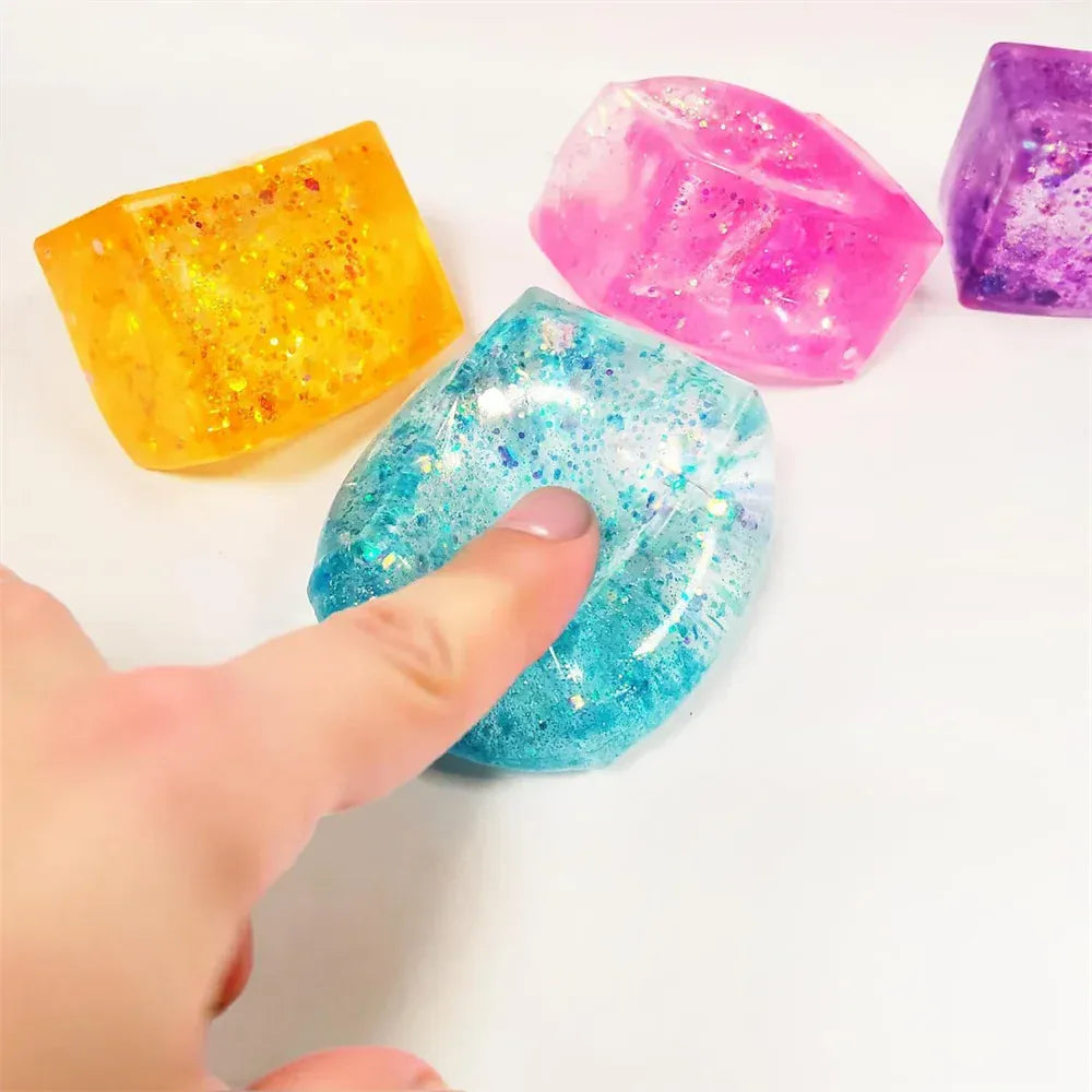 Glitter Ice Cube Squeeze Toy - Sensory Stress Relief Ball Glitter Ice Cube Squeeze Toy - Colorful Sensory Stress Relief Ball for Kids & Adults