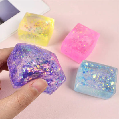 Glitter Ice Cube Squeeze Toy - Sensory Stress Relief Ball Glitter Ice Cube Squeeze Toy - Colorful Sensory Stress Relief Ball for Kids & Adults