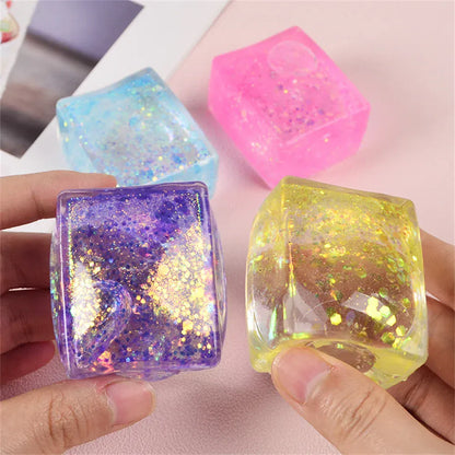 Glitter Ice Cube Squeeze Toy - Sensory Stress Relief Ball Glitter Ice Cube Squeeze Toy - Colorful Sensory Stress Relief Ball for Kids & Adults