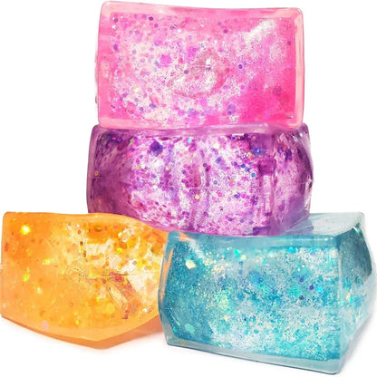 Glitter Ice Cube Squeeze Toy - Sensory Stress Relief Ball Glitter Ice Cube Squeeze Toy - Colorful Sensory Stress Relief Ball for Kids & Adults