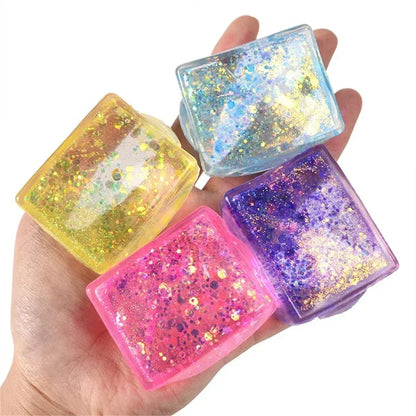 Glitter Ice Cube Squeeze Toy - Sensory Stress Relief Ball Glitter Ice Cube Squeeze Toy - Colorful Sensory Stress Relief Ball for Kids & Adults