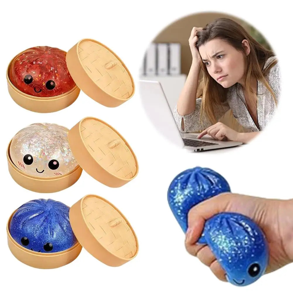 Glitter Steamed Bun Squishy Toy – Cute Squeeze Fidget for Stress Relief | Wahooly Glitter Steamed Bun Squishy Toy – Cute Soft Squeeze Fidget for Stress Relief, Desk Decor & Gifting