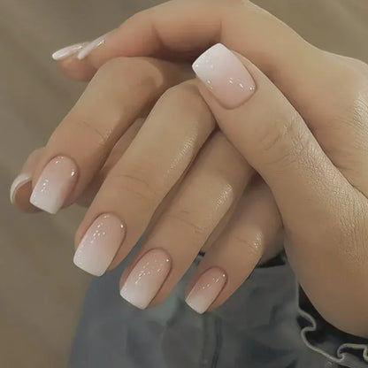 Glossy Gradient French Press-On Nails - Short Oval | Wahooly Glossy Press on Nails Set Short Oval Shiny Gradient French Nail Art Design Reusable Full Cover Fake Nails with Glue for Girls