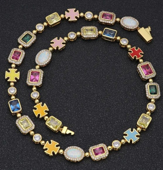 Gold-Plated Hip-Hop Gemstone Necklace Gold-Plated Hip-Hop Gemstone Necklace