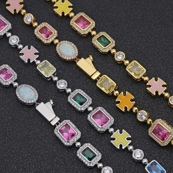 Gold-Plated Hip-Hop Gemstone Necklace Gold-Plated Hip-Hop Gemstone Necklace