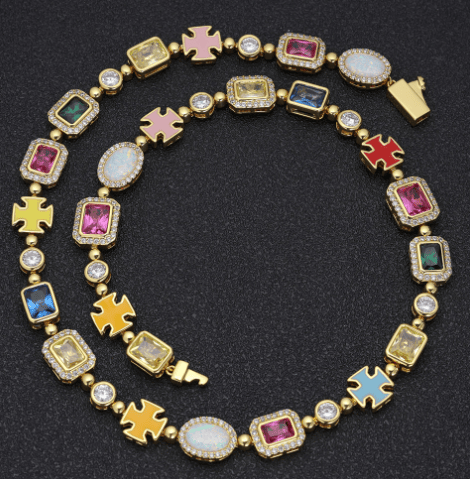 Gold-Plated Hip-Hop Gemstone Necklace Gold-Plated Hip-Hop Gemstone Necklace