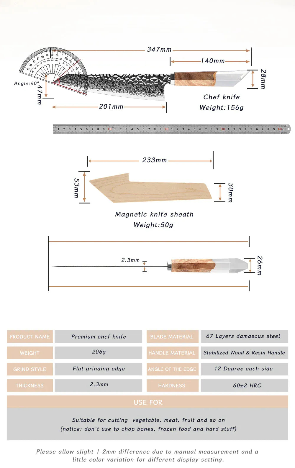 Grandsharp 8 Inch Chef Knife 67 Layers damascus Steel AUS-10 Kitchen Knife Vegetables Fruit Slicer kiritsuke Knives Cooking Tool Grandsharp 8 Inch Chef Knife 67 Layers damascus Steel AUS-10 Kitchen Knife Vegetables Fruit Slicer kiritsuke Knives Cooking Tool