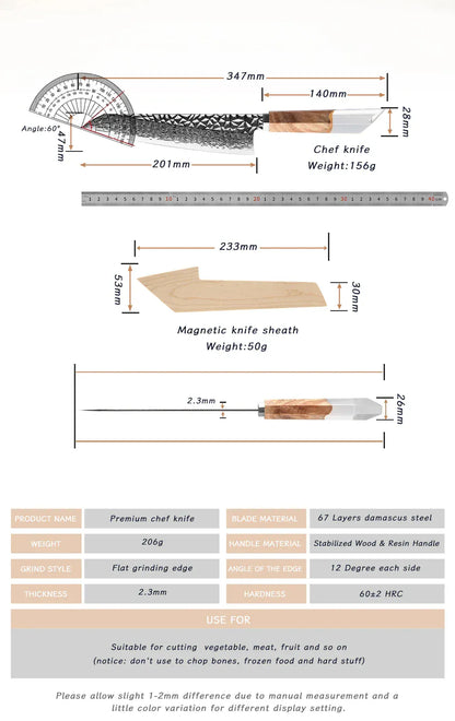 Grandsharp 8 Inch Chef Knife 67 Layers damascus Steel AUS-10 Kitchen Knife Vegetables Fruit Slicer kiritsuke Knives Cooking Tool Grandsharp 8 Inch Chef Knife 67 Layers damascus Steel AUS-10 Kitchen Knife Vegetables Fruit Slicer kiritsuke Knives Cooking Tool