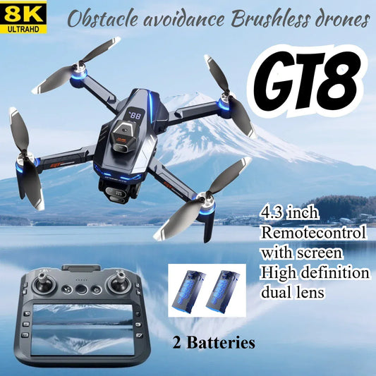 GT8 Drone RTF 4K/8K - Obstacle Avoidance, Screen, 2 Batteries & 64GB Card GT8 Drone 4K HD Camera Obstacle Avoidance Aerial Photography Brushless Drone with Screen Foldable RC Drone Quadcopter RTF