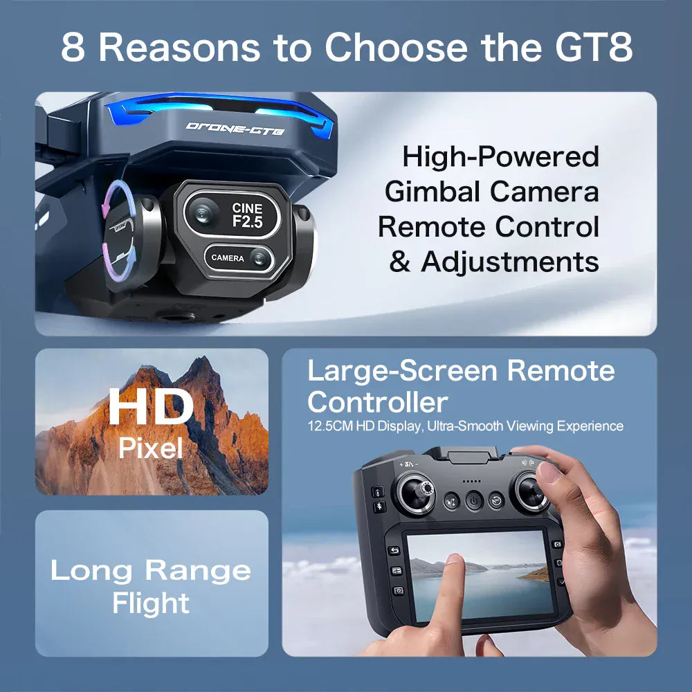 GT8 Brushless Drone 4K/6K/8K Camera - Obstacle Avoidance & Screen Controller GT8 Drone 6K /8K HD Camera Obstacle Avoidance Aerial Photography Brushless Drone with Screen Foldable RC Drone four-axis Drone