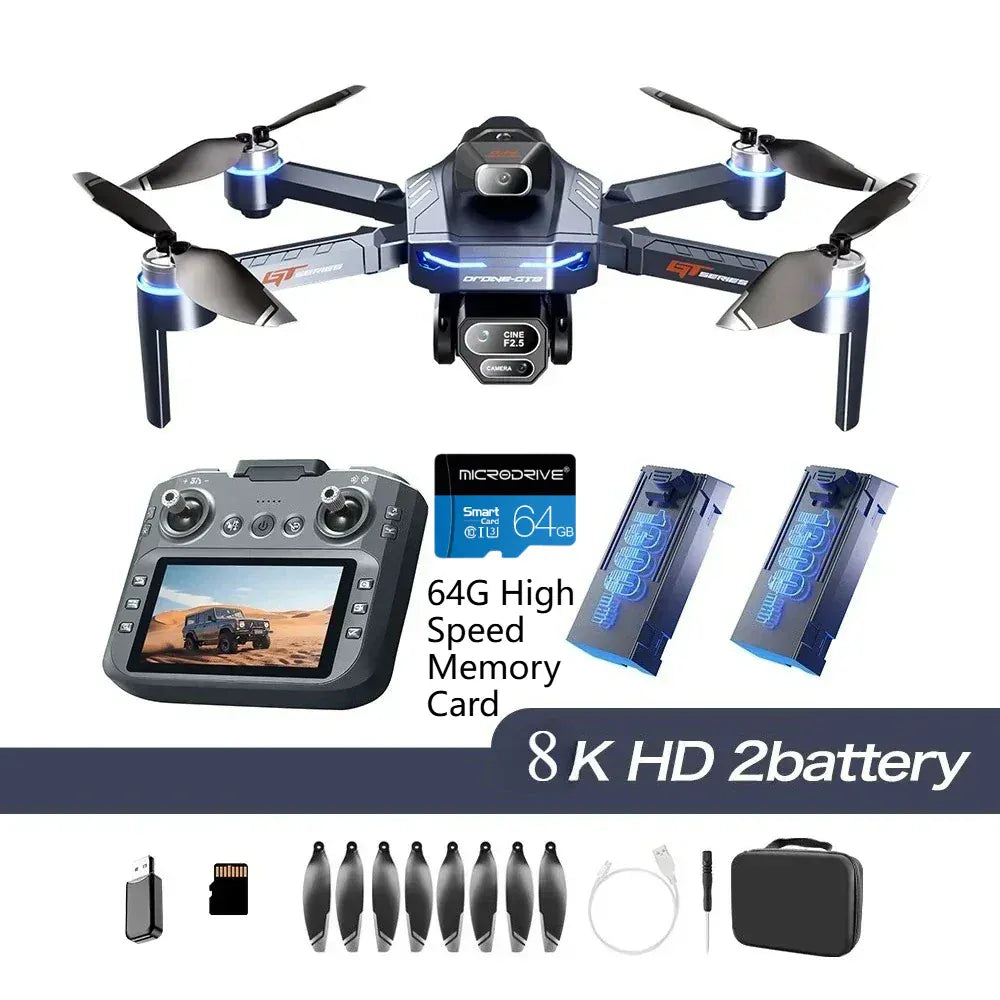 GT8 Drone 8K with Built-In Screen - Brushless Motor & LED Lights GT8 Drone with Screen 8K HD Camera WIFI Brushless Aerial photography quadcopter battery power display colourful lights RC dron