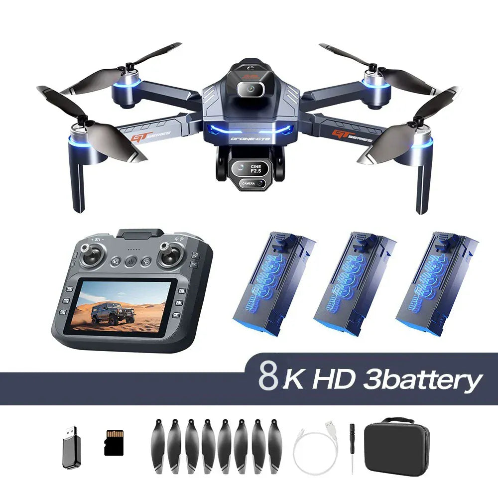 GT8 Drone 8K with Built-In Screen - Brushless Motor & LED Lights GT8 Drone with Screen 8K HD Camera WIFI Brushless Aerial photography quadcopter battery power display colourful lights RC dron