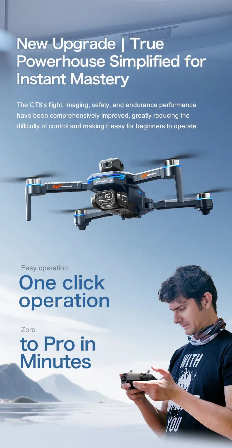 GT8 Drone 8K with Built-In Screen - Brushless Motor & LED Lights GT8 Drone with Screen 8K HD Camera WIFI Brushless Aerial photography quadcopter battery power display colourful lights RC dron