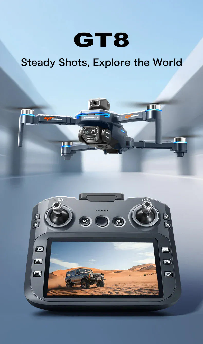 GT8 Drone 8K with Built-In Screen - Brushless Motor & LED Lights GT8 Drone with Screen 8K HD Camera WIFI Brushless Aerial photography quadcopter battery power display colourful lights RC dron