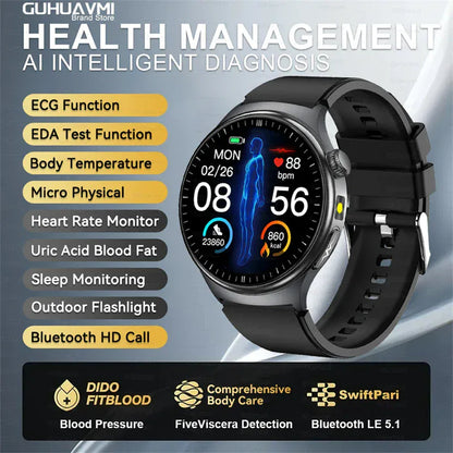 GUHUAVMI ECG Smart Watch – Blood Lipids, Uric Acid & Body Analysis | Wahooly GUHUAVMI ECG Health Smart Watch – Blood Lipids, Uric Acid & Body Analysis