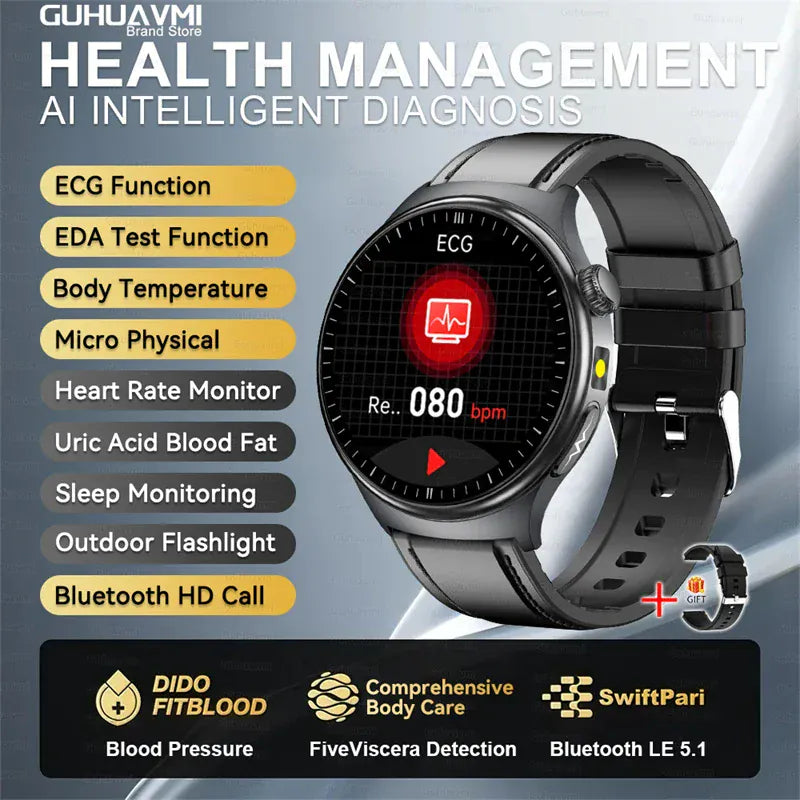 GUHUAVMI ECG Smart Watch – Blood Lipids, Uric Acid & Body Analysis | Wahooly GUHUAVMI ECG Health Smart Watch – Blood Lipids, Uric Acid & Body Analysis